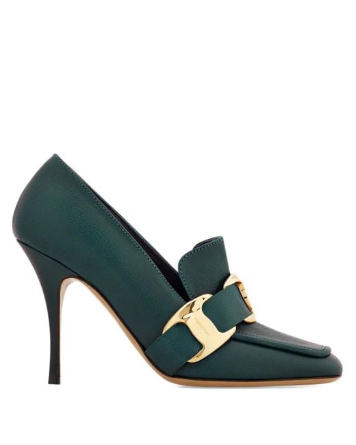 Ferragamo Green 95Mm High-Heeled Loafers
