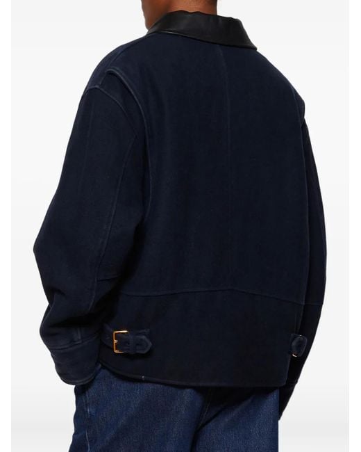 Miu Miu Blue Leather-Collared Padded Jacket