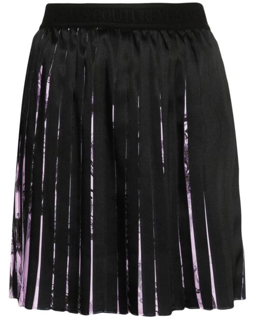 Versace Jeans Couture Black Watercolour Barocco Pleated Mini Skirt