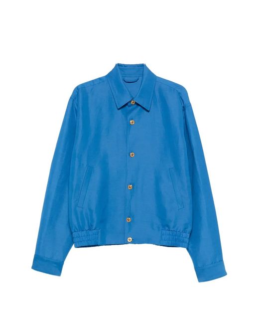 Versace Blue Logo-Button Blouson Jacket for men