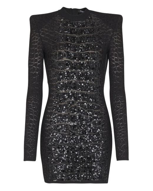 Balmain Black Gestreiftes Minikleid Mit Pailletten