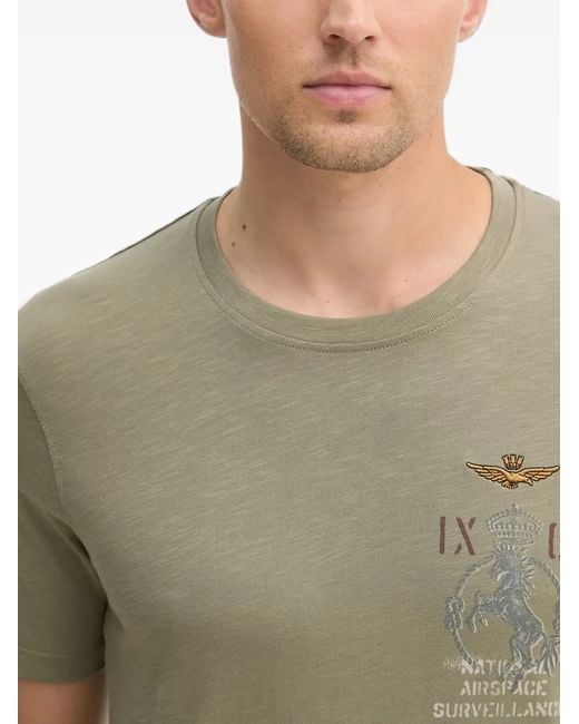 Aeronautica Militare Green Graphic-Print Slub-Texture T-Shirt for men