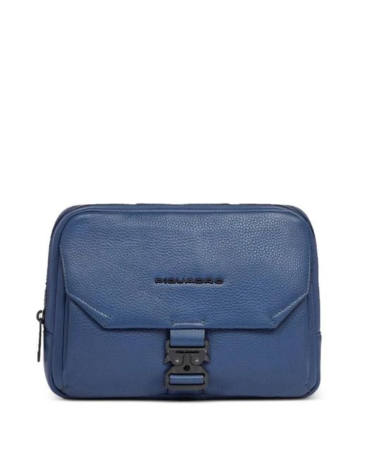 Piquadro Blue Pebbled Leather Clutch Bag for men