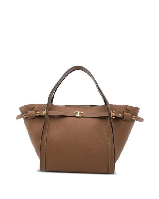 Tod's Brown Small T Signature Leather Tote Bag