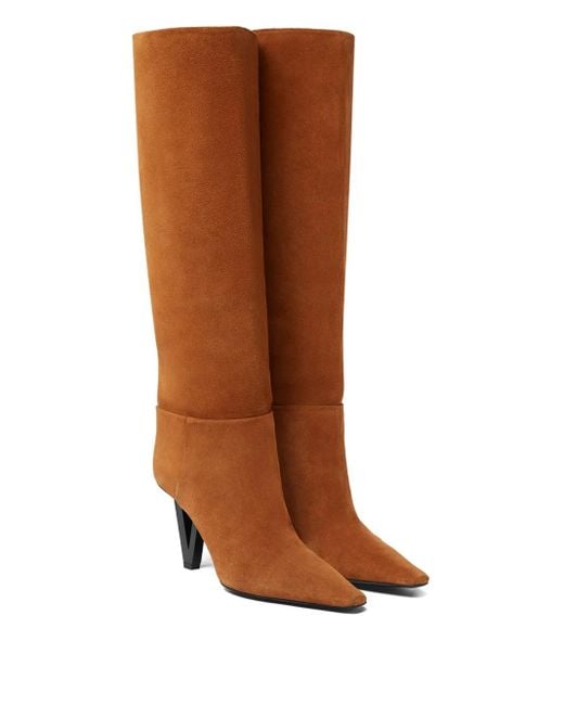 Versace Brown V2025 Suede Knee-High Boots