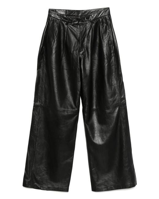 R13 Black Pleated Leather Trousers