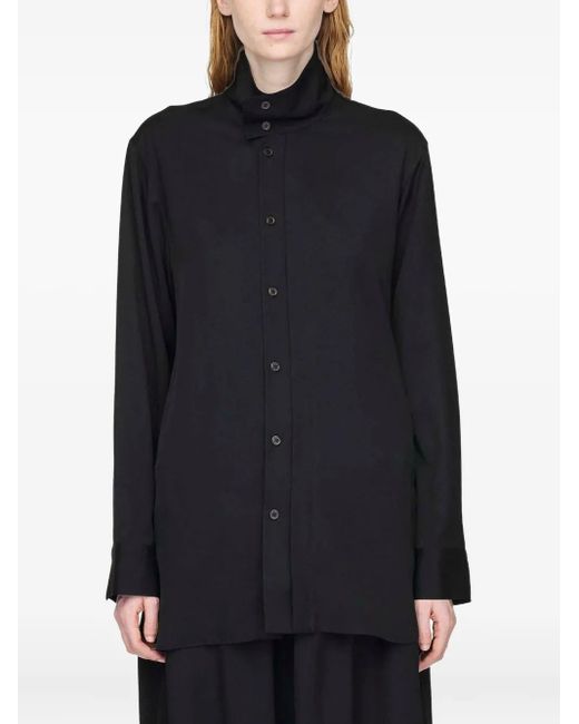 Y-3 Blue High-Neck Curved-Hem Shirt