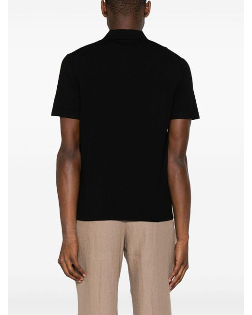 Theory Black Goris Fine-knit Polo Shirt for men