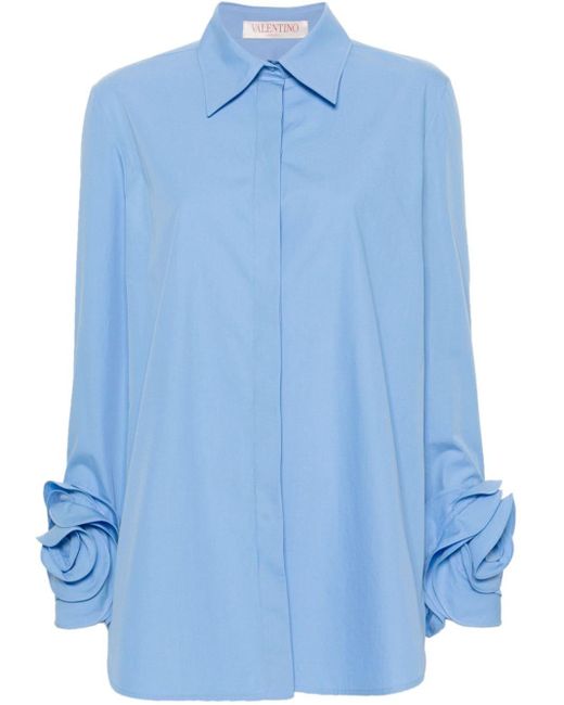 Valentino Garavani Blue Floral-appliqué Poplin Shirt