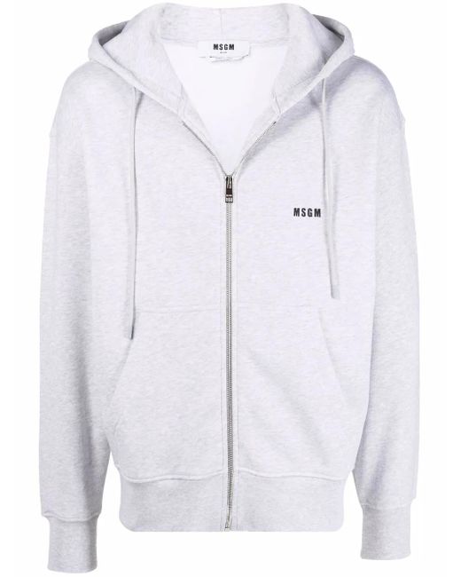 MSGM Gray Logo-Print Drawstring Hoodie for men