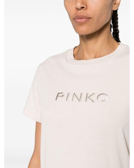Pinko White T-Shirt mit Logo-Stickerei