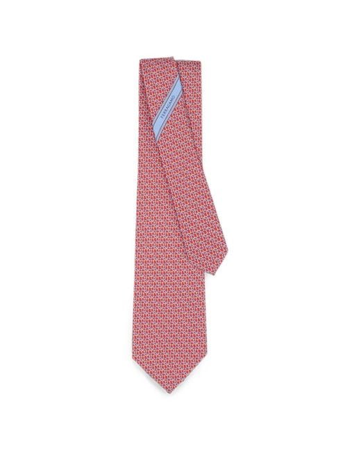 Ferragamo Pink Gancini-Print Silk Tie for men