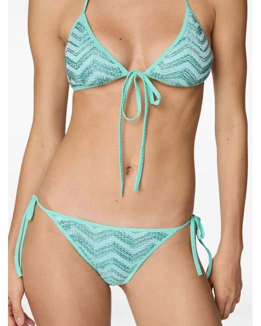 Missoni Blue Triangle Mesh Bikini With Zigzag Pattern And Sequins