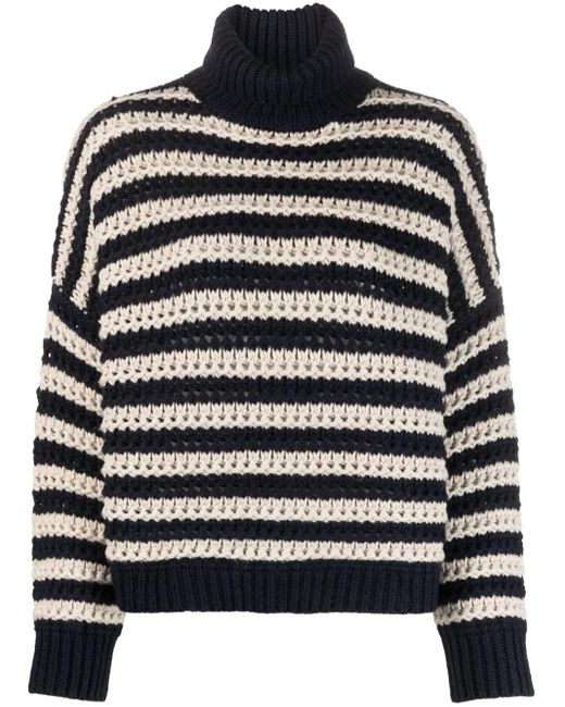 Brunello Cucinelli Black Stripe-Print Turtleneck Jumper