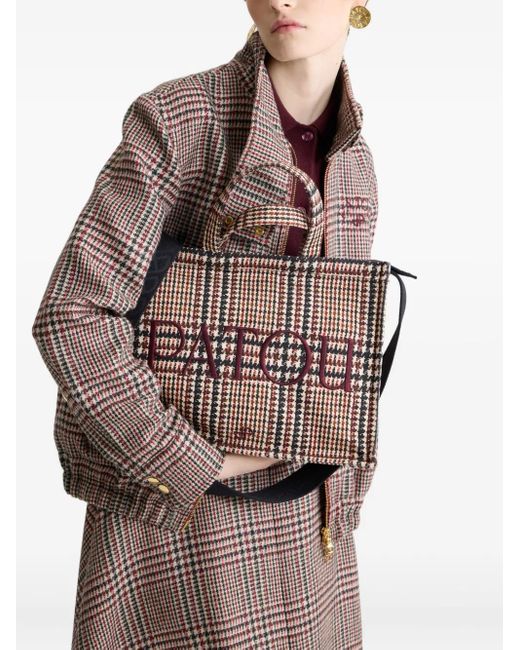 Patou Brown Logo-Embroidered Check Tote Bag