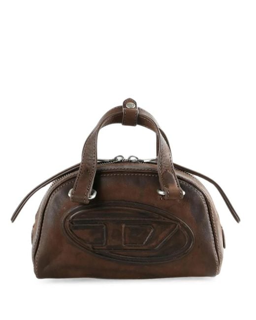 DIESEL Brown Oval D Leather Shoulder Bag