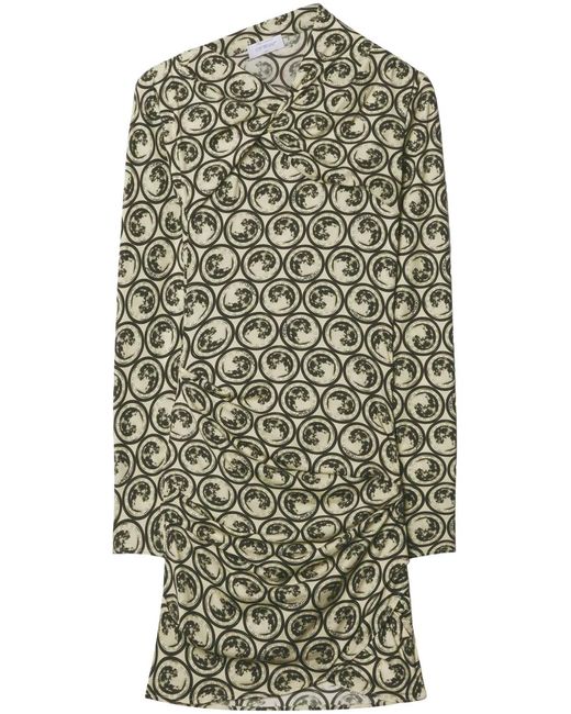 Off-White c/o Virgil Abloh Natural Moon-Print Gathered Asymmetric Dress