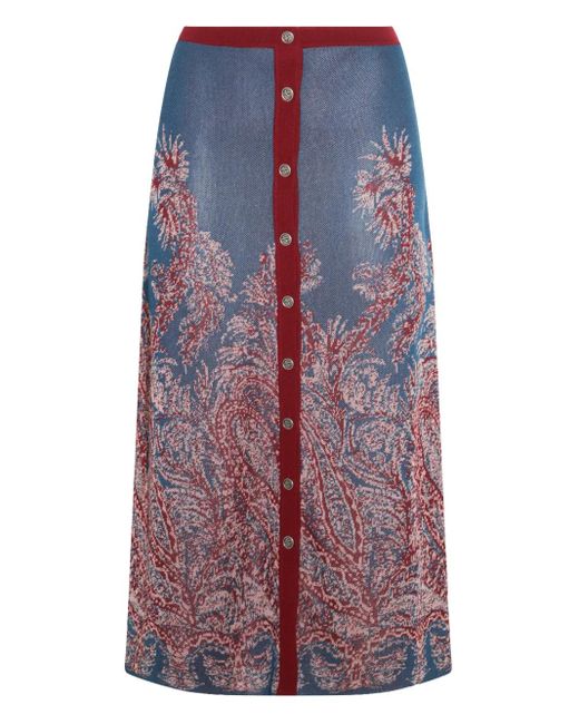 Etro Blue Paisley-Jacquard Button-Front Skirt