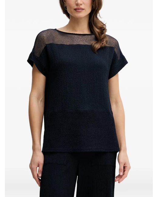 Joseph Ribkoff Black Mesh-Panel Textured Top