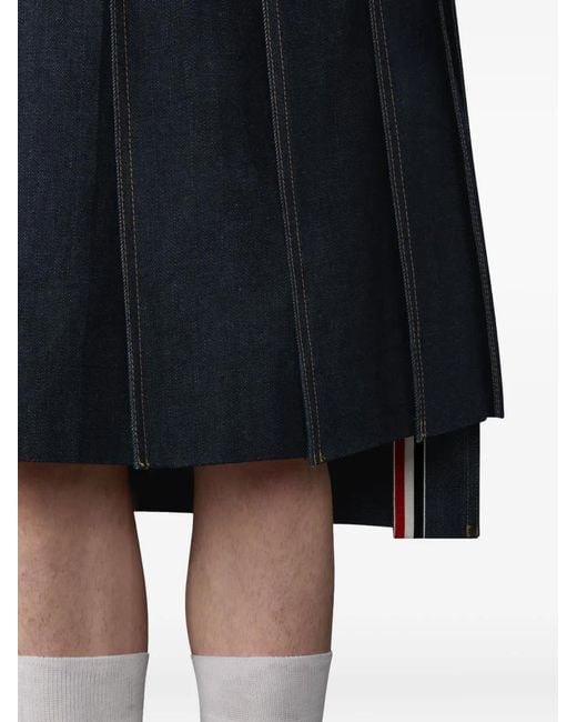 Thom Browne Blue Selvedge Pleated Five-Pocket Skirt for men