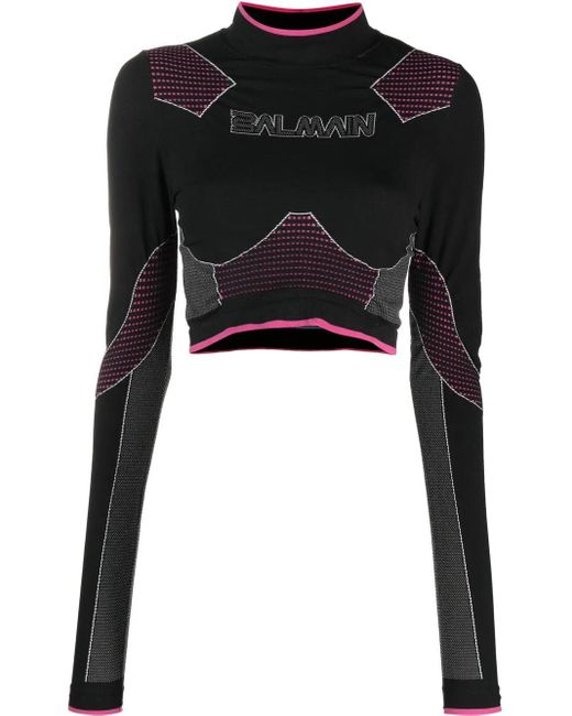 Haut Crop À Design Sans Coutures Balmain en coloris Black
