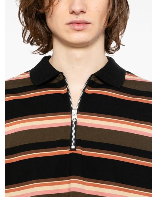 Sacai Black Striped Zip-Up Poplin Polo Shirt for men