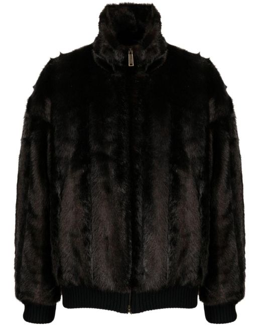 DSquared² Black Logo-appliqué Faux-fur Jacket for men