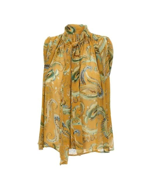 Marella Yellow Scarf-Detail Paisley Blouse