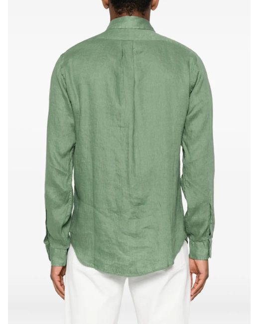Polo Ralph Lauren Green Long-Sleeve Linen Shirt for men