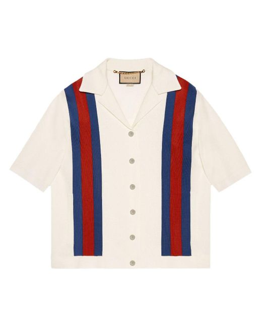 Gucci Blue Web-stripe Short-sleeve Shirt