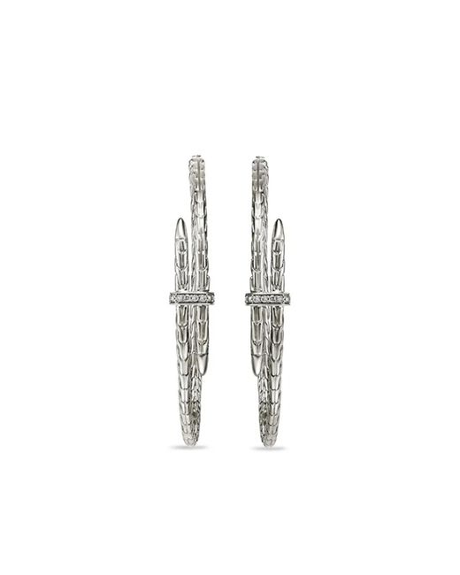 John Hardy White Sterling Large Spear Diamond Hoop Earrings