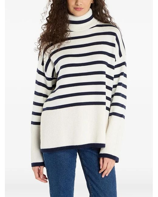 Guess Black Stripe-Pattern Roll-Neck Sweater