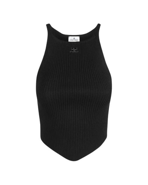 Courreges Black Pointy Rib-Knit Tank Top