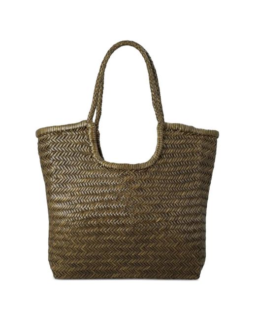 Dragon Diffusion Brown Ns Diagonal Triple Jump Woven Leather Tote Bag