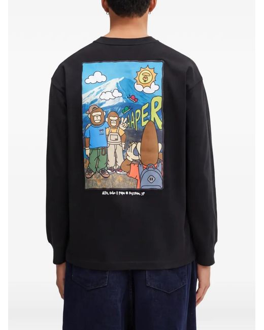 Aape By A Bathing Ape Blue Logo-Print Long-Sleeve T-Shirt for men