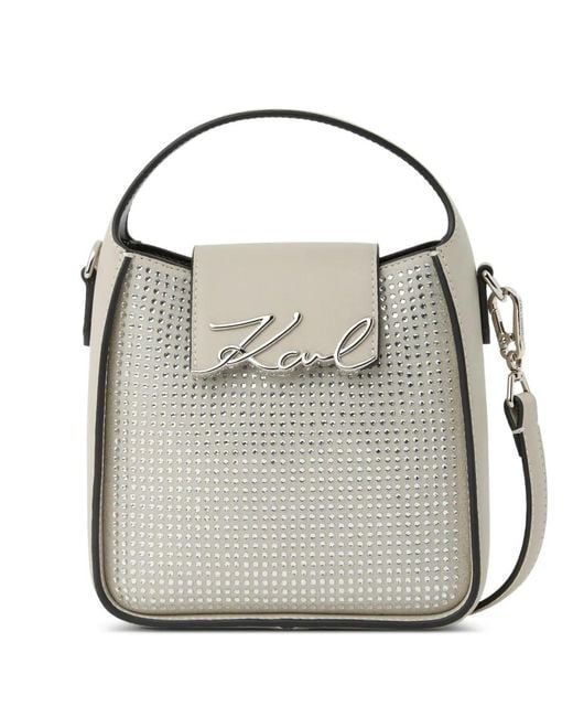 Karl Lagerfeld White Petit Sac À Bandoulière K/Signature À Strass
