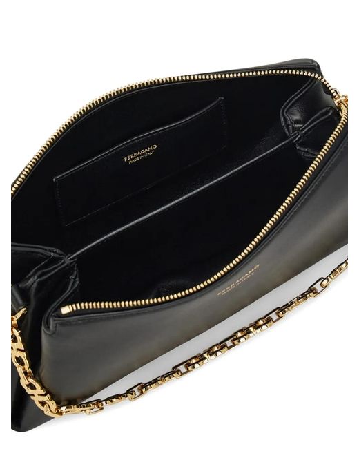 Ferragamo Black Gancini Chain Cross Body Bag