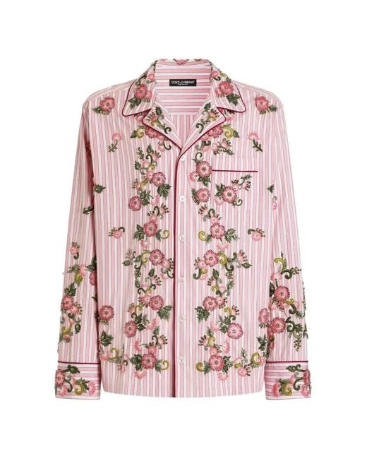 Dolce & Gabbana Pink Cotton And Silk Vanity Shirt With Embroidery for men