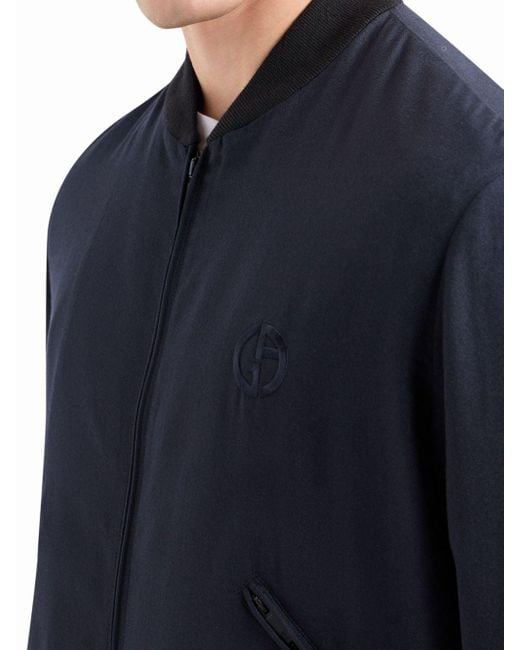 Giorgio Armani Blue Logo-embroidery Cashmere-blend Jacket for men