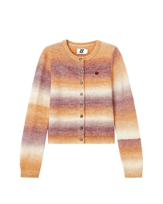 Izzue Pink Ombre-Effect Heart-Patch Cardigan