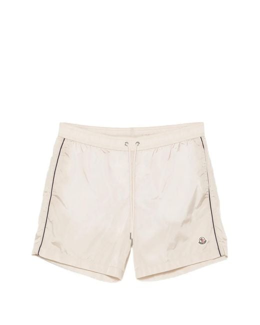 Moncler Natural Logo-Patch Drawstring Swim Shorts for men