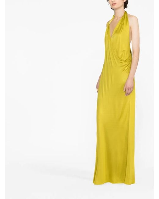 Tom Ford Yellow Draped Halterneck Maxi Dress