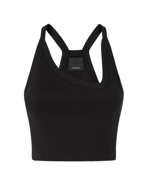 Pinko Black Cropped Vest Top With Asymmetric Neckline