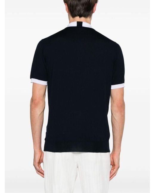 Kiton Black Short-zip Cotton Polo Shirt for men