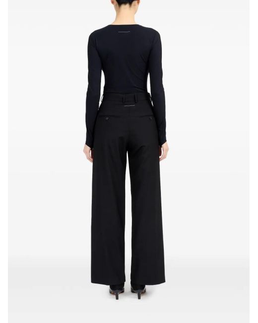 MM6 by Maison Margiela Black Flared Signature Logo Trousers