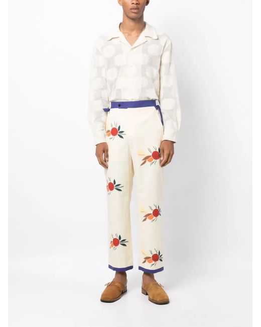 Bode White Patch-Detail Cropped Trousers for men