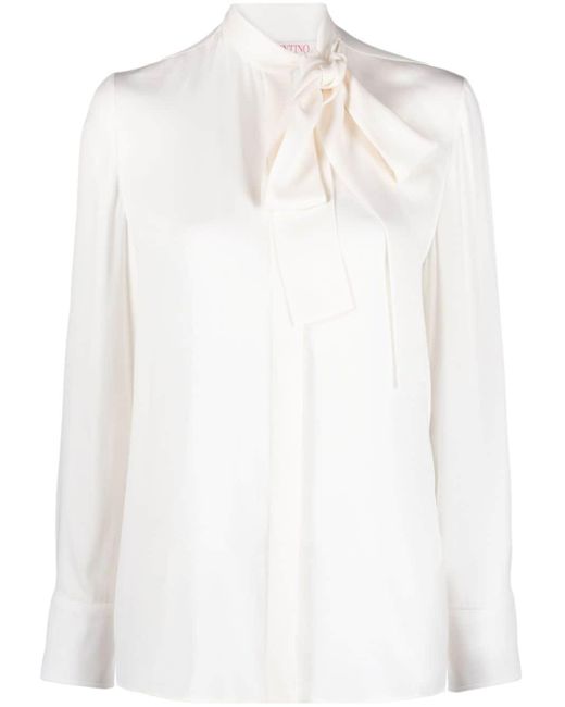 Chemise en soie à détail de foulard Valentino Garavani en coloris White