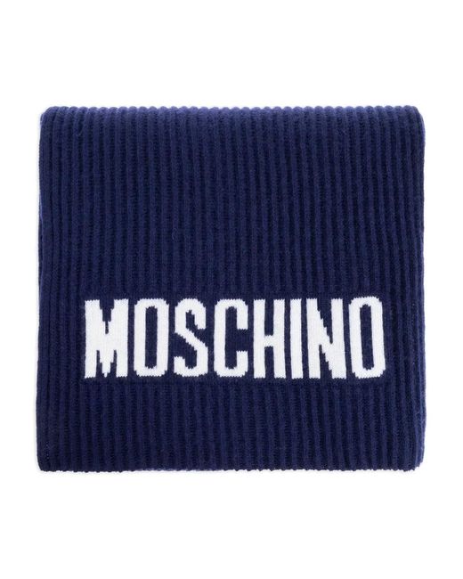 Moschino Blue Ribbed Logo Scarf