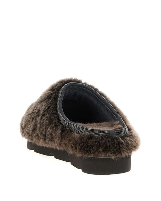 Brunello Cucinelli Brown Slip-Ons Monili Aus Shearling