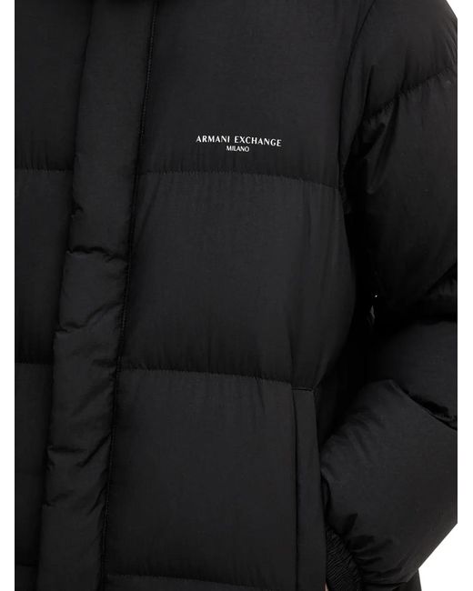 ARMANI EXCHANGE Black Hooded Quilted Coat for men